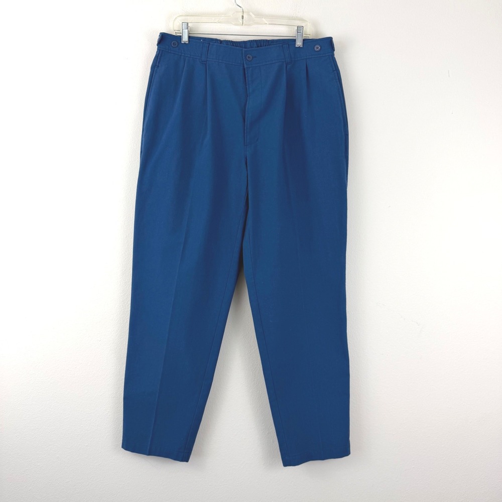 VTG Bugle Boy Basics Mens 36x30 Dodger Blue Pleated Elastic Waist Trousers Pants